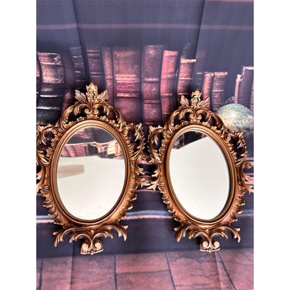 Pair of Vintage Rococo Style Ornate Wall Mirrors Gilt Hollywood Regency Oval - Picture 6 of 7